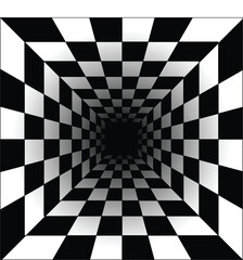 Naklejka premium Perspective squares the illusion of a tunnel. Abstract perspective geometric pattern empty box. Endless Tunnel Checkerboard Pattern. Perspective illusion.
