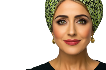 Glamorous woman with patterned headscarf, cut out transparent