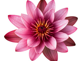 Obraz premium A bright pink lotus flower in full bloom, isolated on transparent background, PNG file