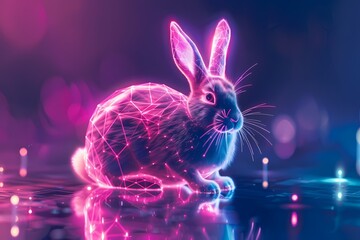Glowing Neon Fox in a Dark Forest Setting — Stylized Wildlife Composition with Soft Ambient Light, Minimalist Background, Elegant Futuristic Aesthetic, Surreal Commercial Appeal.