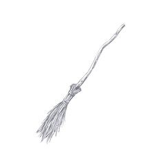 Witch's broom. Isolated pencil illustration for decoration of Halloween themed parties, interior, printing on fabric, posters, postcards.