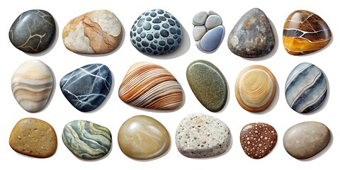 Collection of rocks with different colors and patterns. Graphic, vector, illustration, art, design, clipart, abstract, digital, stock