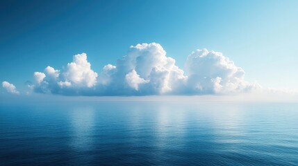 Serene Seascape Blue Ocean Under a Bright Sky with Puffy White Clouds