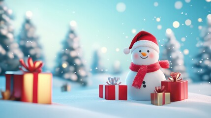 Festive Snowman in Winter