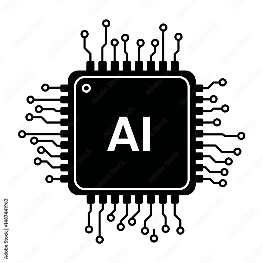 Poster ai chip design: a sleek, digital representation of an artificial intelligence chip, emphasizing the 