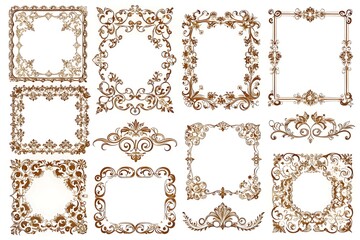 Set of gold framed designs. Graphic, vector, illustration, art, design, clipart, abstract, digital, stock
