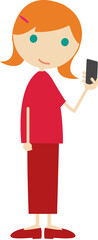 Girl Holding Smartphone (Side View Flat Illustration)