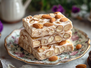 Stack of Traditional Almond Nougat (Turrón)