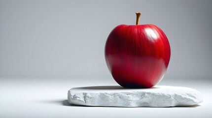 Vibrant Red Apple A Still Life Photography Featuring Juicy, Crisp Fruit on a Pristine White Stone