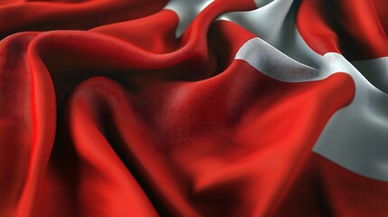 Dramatic Closeup Red White Swiss Flag Fabric Texture Background art wave fold rich drape color image