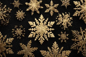 Golden Snowflakes Dancing Against a Dark Backdrop in a Whimsical Celebration of Winter Generative AI
