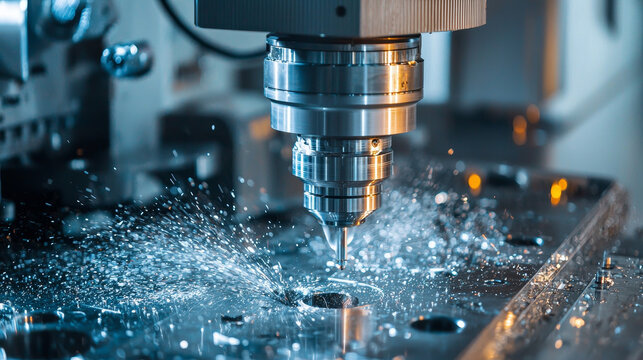 CNC milling machine in metalworking&mdash;high-tech precision machining concept