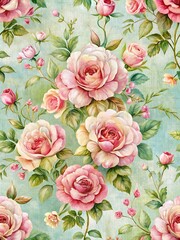 Painting of a flower garden with pink roses. Graphic, vector, illustration, art, design, clipart, abstract, digital, stock