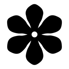 A black flower silhouette with white center on white background design