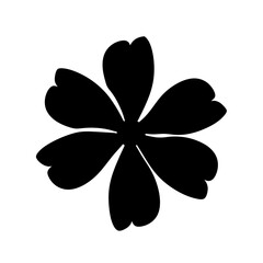 A black silhouette flower with six petals on a white background