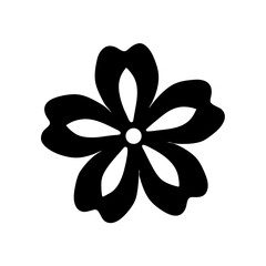 Stylized Black Flower with Five Petals and Circular Center on White Background