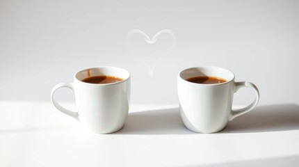 Obraz premium Two Coffee Cups: A Heart of Steam, Minimalist Romance