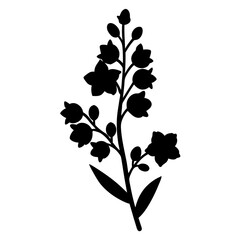 Elegant Floral Silhouette of a Flowering Plant with Leaves and Buds