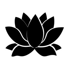 Symmetrical black and white lotus flower icon with intricate petal details