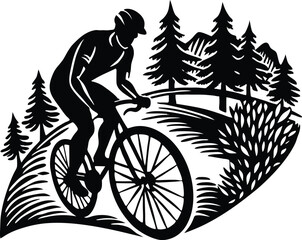 Obraz premium Cyclist on Trail Silhouette, Mountain Biking Vector, Outdoor Adventure SVG, Bike Trail Graphic Design