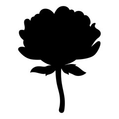 Elegant Black Flower Silhouette with Defined Petals and Stem on White Backdrop