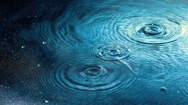 Captivating water ripples and circles on a tranquil blue surface showcasing elegance and calmness in high definition