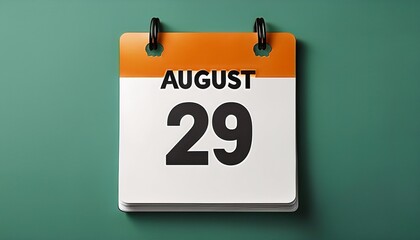 Illustration of paper calendar with date 29 August. Day and month for birthday, anniversary or appointment