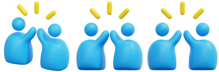Set of Blue 3D Figures High Fiving Teamwork Collaboration Success Celebration 3d Render Icon Illustration