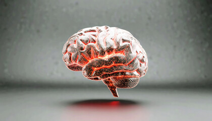 Rotating D mesh brain illuminating red threat zones one by one across its surface with glowing
