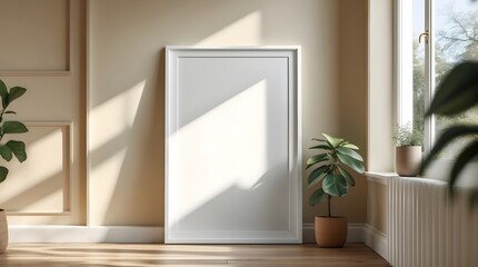 Blank Canvas: A pristine, blank frame, illuminated by the gentle caress of sunlight. This minimalist composition offers an inviting space for creative expression.