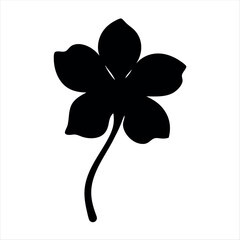 Simple black silhouette of a five petaled flower with a stem, isolated