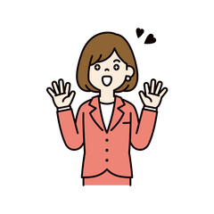 目を輝かせて驚く、若い女性会社員のベクターイラスト素材＿線幅の編集可能＿カラー