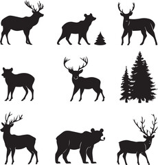 set of deer silhouettes