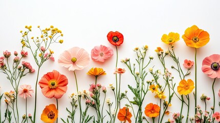Coral-Toned Flowers Posed Against Minimal White Background