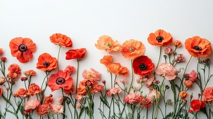 Coral-Toned Flowers Posed Against Minimal White Background