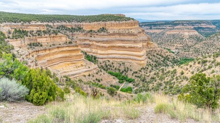 Fototapeta premium Striped Canyon Walls Scenic Landscape Summer Nature View sky arid rock wild wide rocks hills photo