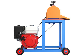 Fototapeta premium Portable Sugarcane Juice Extraction Machine with Engine and Wheels, Fresh Juice Production, Industrial Squeezer for Extracting Juice from Sugar Canes on a Mobile Sugar cane PNG Transparent Background 