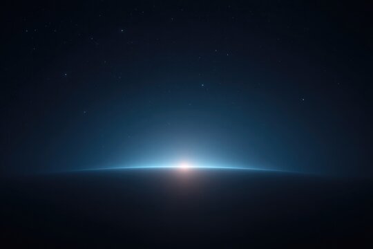 glowing ufo silhouette against night sky with stars casting ethereal light featuring wide copy space for text