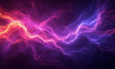 Vibrant abstract waves of purple and pink energy flowing through a cosmic space.