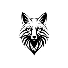 Obraz premium Intriguing Fox Face Logo: A stylized monochrome representation of a cunning fox head, exuding an air of sophistication and subtle power. Ideal for branding or design projects.
