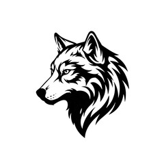 Naklejka premium Solitary Wolf: A strong and stoic wolf, rendered in bold monochrome, gazes intently, embodying wilderness and resilience.