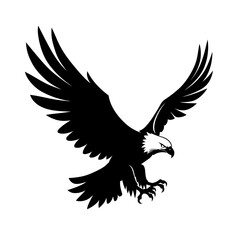 Obraz premium Soaring Eagle Silhouette: A powerful silhouette of an eagle in flight, wings outstretched, talons extended, conveying strength, freedom, and majesty.