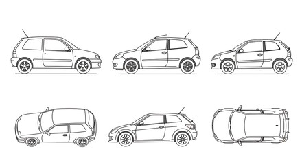 Fototapeta premium Hatchback car line drawings