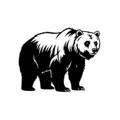 Silhouette of the Majestic Bear: A powerful and stoic silhouette of a bear, a symbol of strength and resilience, rendered in stark monochrome against a timeless background.