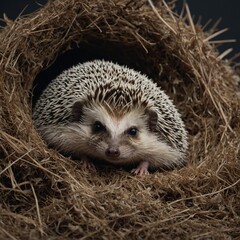A pygmy hedgehog hibernating in curled position, minimal backdrop