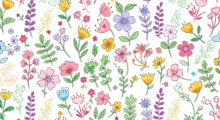 Fototapeta premium Colorful hand-drawn floral pattern. Bright, cheerful, and whimsical.