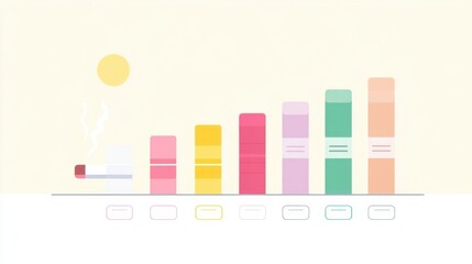 Colorful Book Spines with Cigarette and Sun Illustration on Light Background