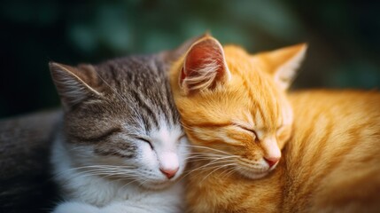 Two Cats Embracing in Soft Light, Peaceful and Cozy Scene of Friendship