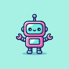 Naklejka premium Mascot Robot avatar cartoon character illustration for futuristic ai cyborg bot mascot icon, hightech android assistant logo, artificial intelligence vector companion device digital concept