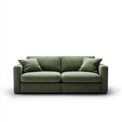 Modern Scandinavian Style Sage Green Modular Sofa with Detached Pillows on White Background, Photorealistic Comfort